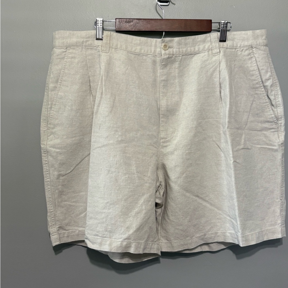 Consensus Men's Linen Pleated Tan Shorts w/Pockets 42” Waist 7” Inseam